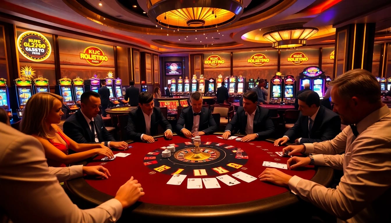 Engaging casino atmosphere showcasing KJC branding at a high-stakes poker table.