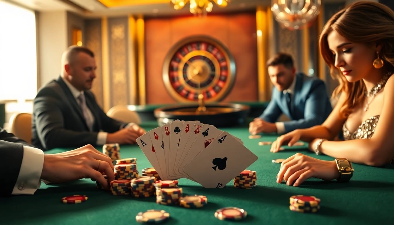 Experience thrilling gameplay at a luxury casino table with https://vb88.social/ poker chips and stylish players.