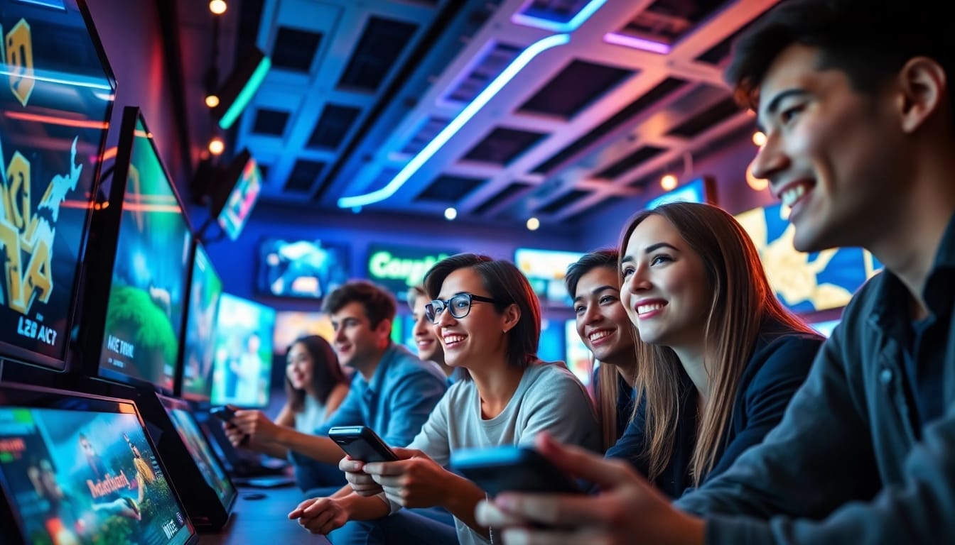 Experience thrilling online gaming with KJC AC's vibrant gaming lounge atmosphere.