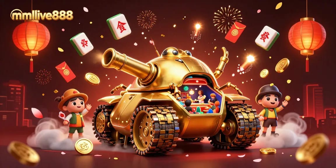 Experience excitement with mmlive888's vibrant digital casino scene featuring a golden beetle tank.