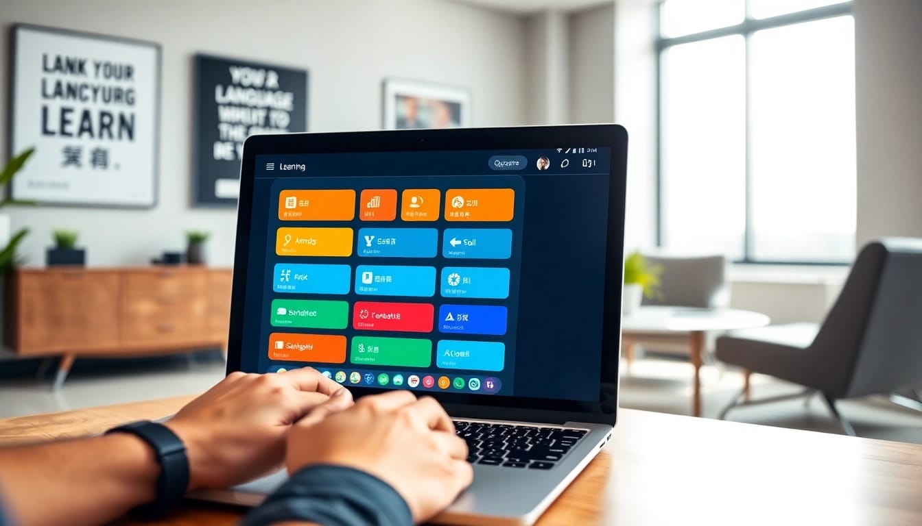 Experience the 有道翻译下载 app interface in a modern office, enhancing translation efficiency.