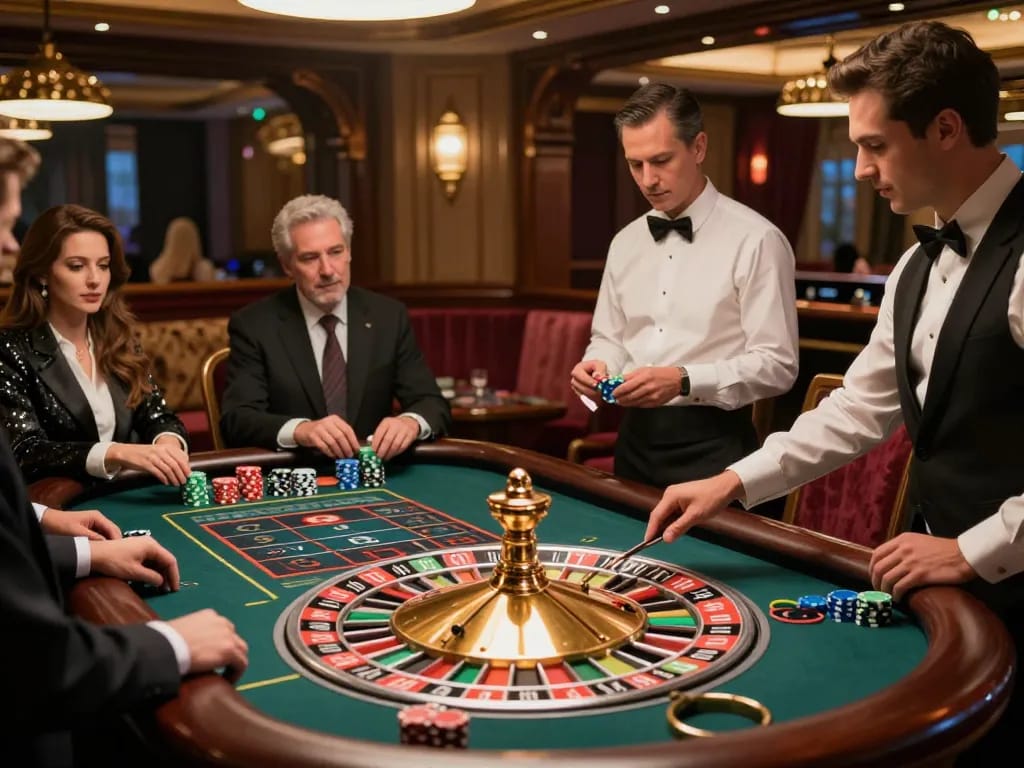 Excited players engaging at the roulette table showcasing the 789win com vibrant casino atmosphere with lively betting.