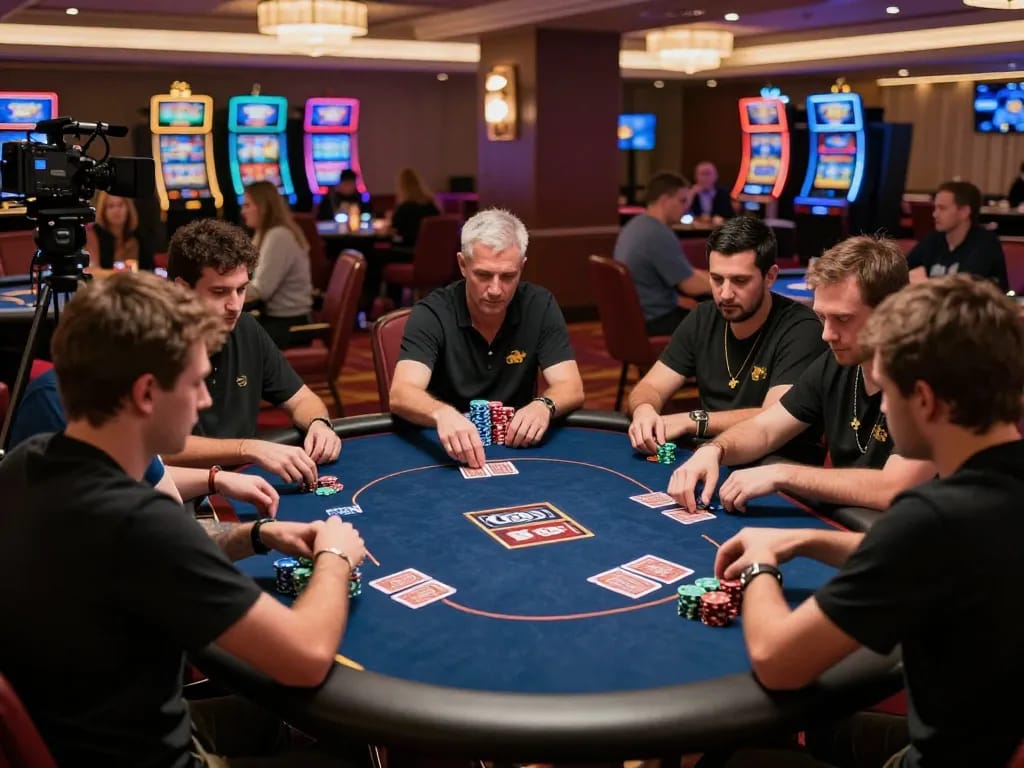 Engaging players at a W 88 poker tournament show intense strategic gameplay in a vibrant casino setting.