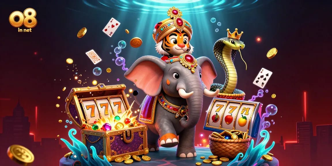 Experience thrilling slots and fun with o8 in net in this vibrant 3D gambling scene.