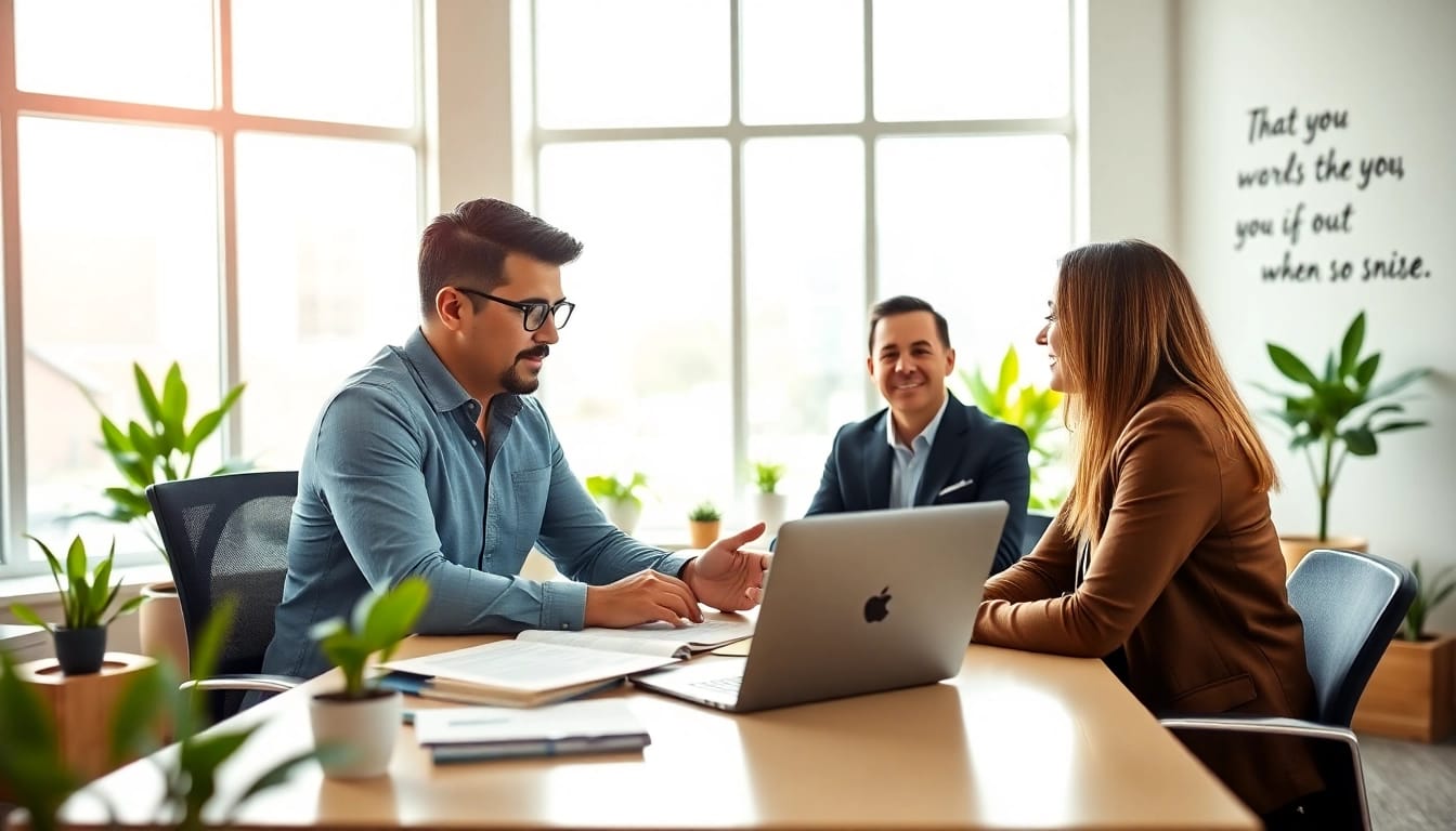 Engaging financial advisor San Antonio assisting clients in a well-lit office environment.