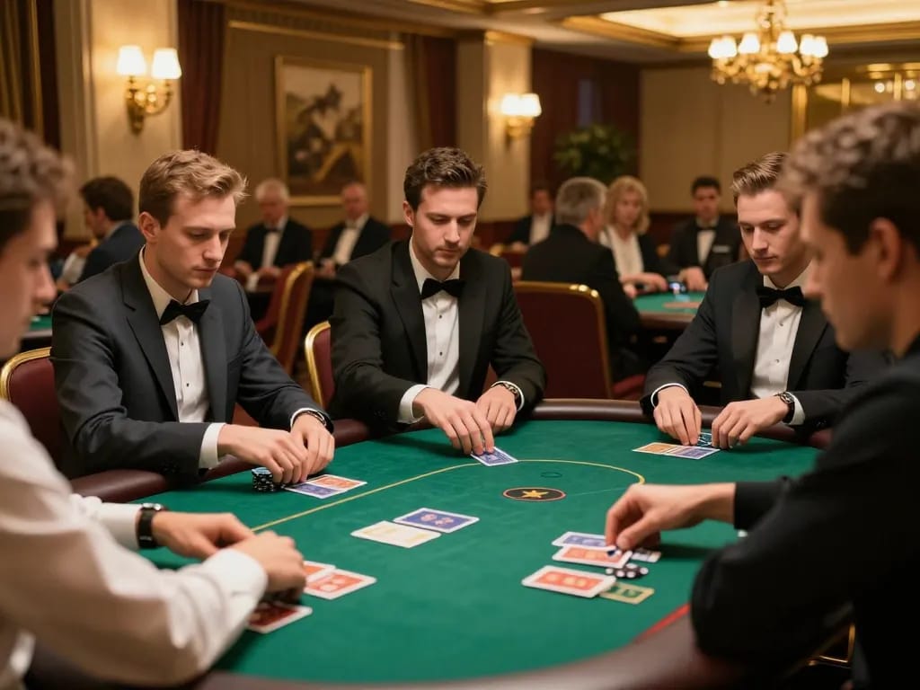 Players engaged in a strategic poker game at nhà cái tic88, showcasing competitive play and a vibrant atmosphere.