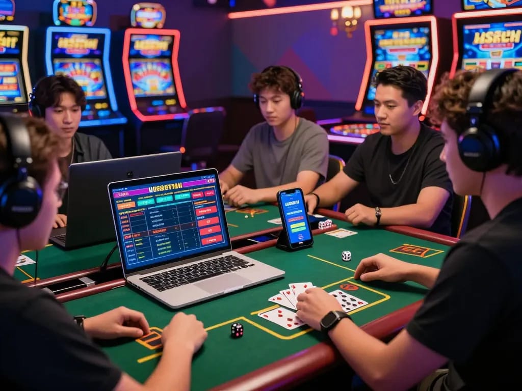 Gamers enjoying online betting experience with CSKH 24/7 hubet88 support in vibrant virtual casino setting.