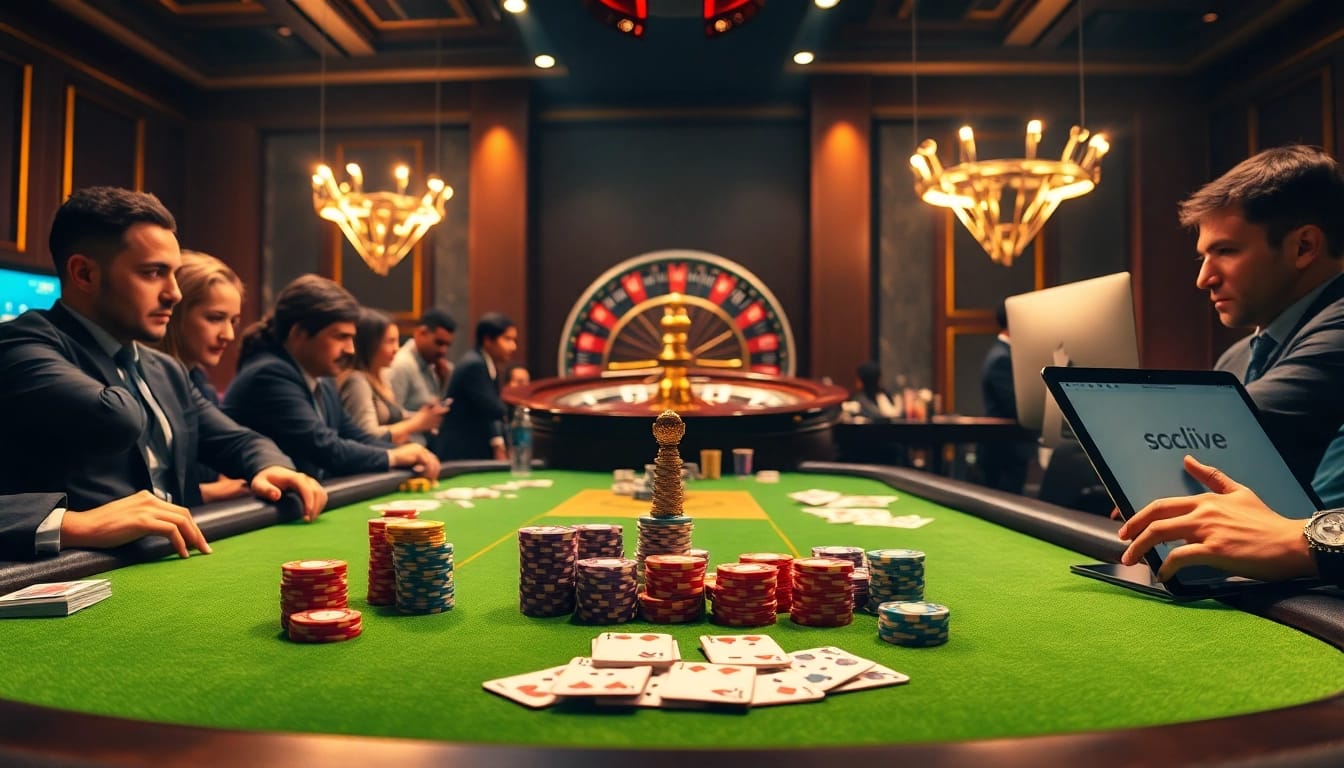 Experience the excitement of socolive with high-stakes poker surrounded by vibrant casino action.