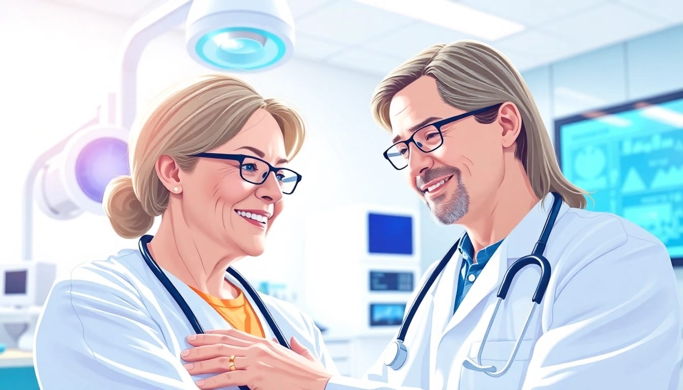 Promoting health services at https://tweestedenziekenhuis.nl, depicting a doctor and patient in a caring interaction.