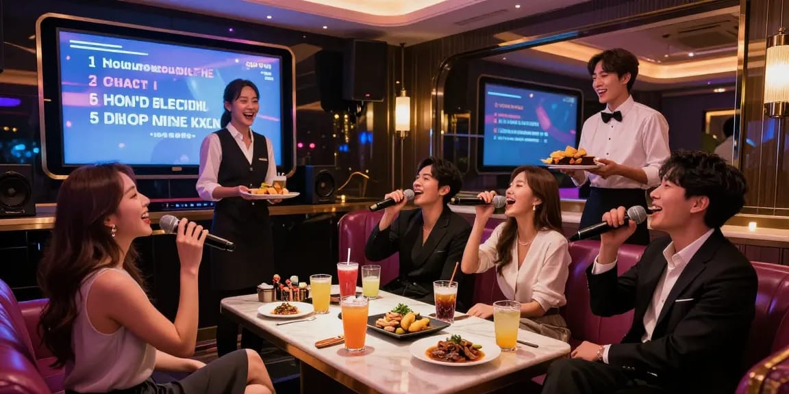 강남가라오케에서 친구들과 함께 즐거운 시간을 보내는 모습