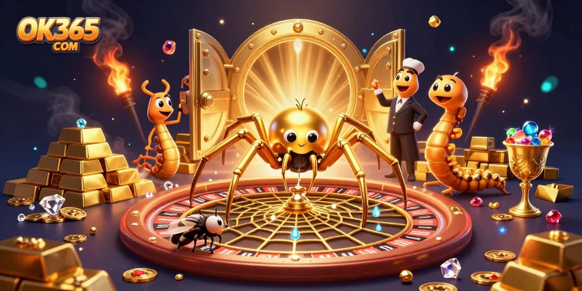 Join the betting fun with OK365 COM as the golden spider weaves a gambling web.