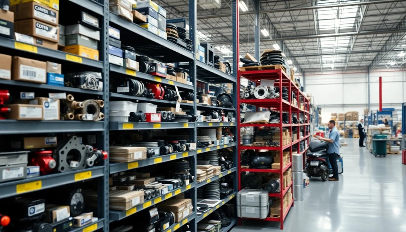 View of https://factoryoemsupply.com/ displaying organized automotive parts in a professional warehouse.