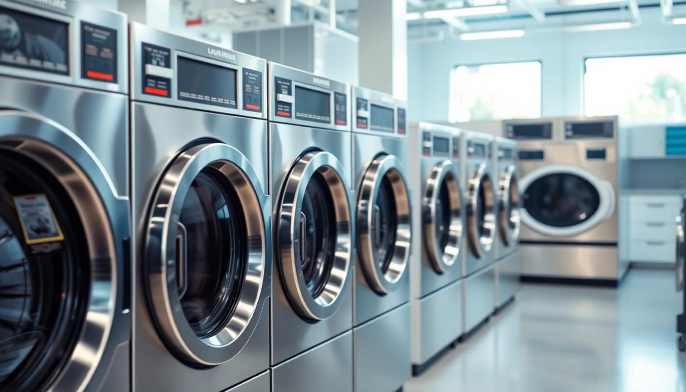Engaging scene featuring Laundry Equipment Suppliers showcasing modern, efficient machines in a bright facility.