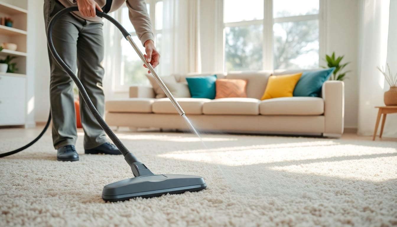 Carpet cleaning roseville ca showcased with a technician in an elegant living room.