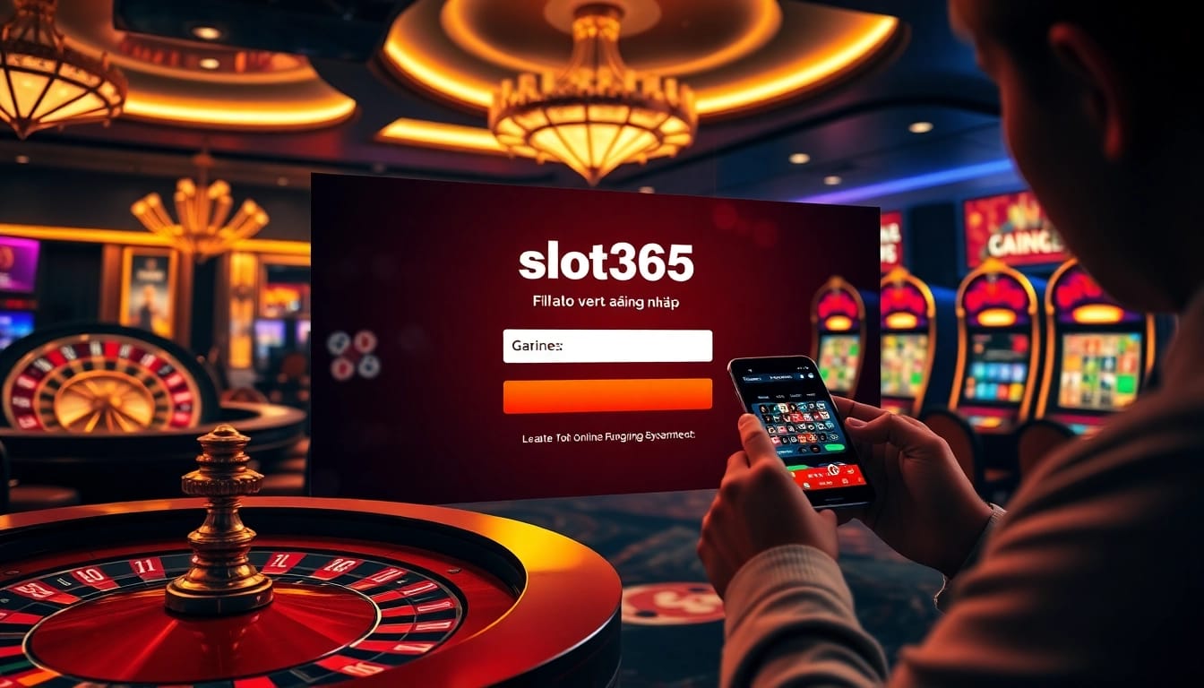 Excited gamblers accessing slot365 đăng nhập on a vibrant online casino interface.
