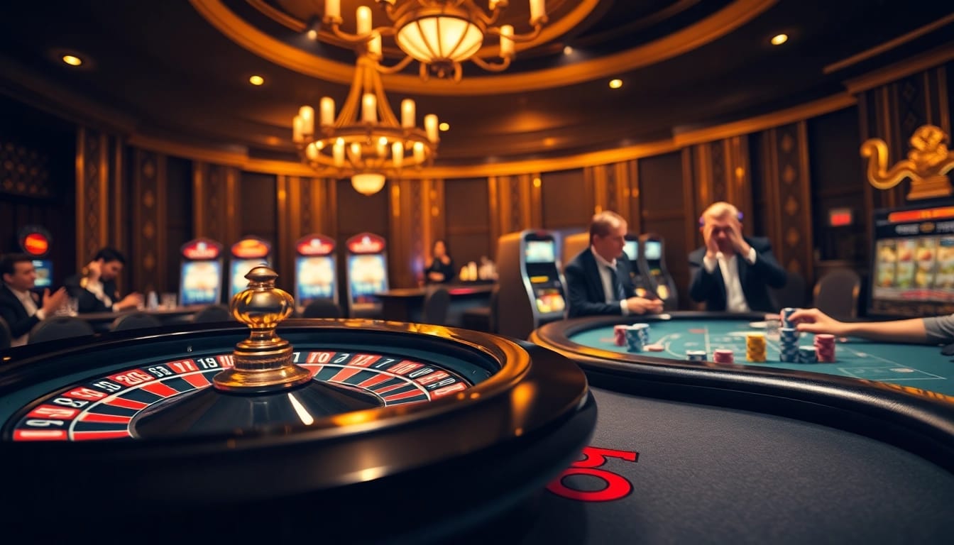 Daga-inspired luxury casino scene with roulette and poker chips, encapsulating excitement and professionalism.