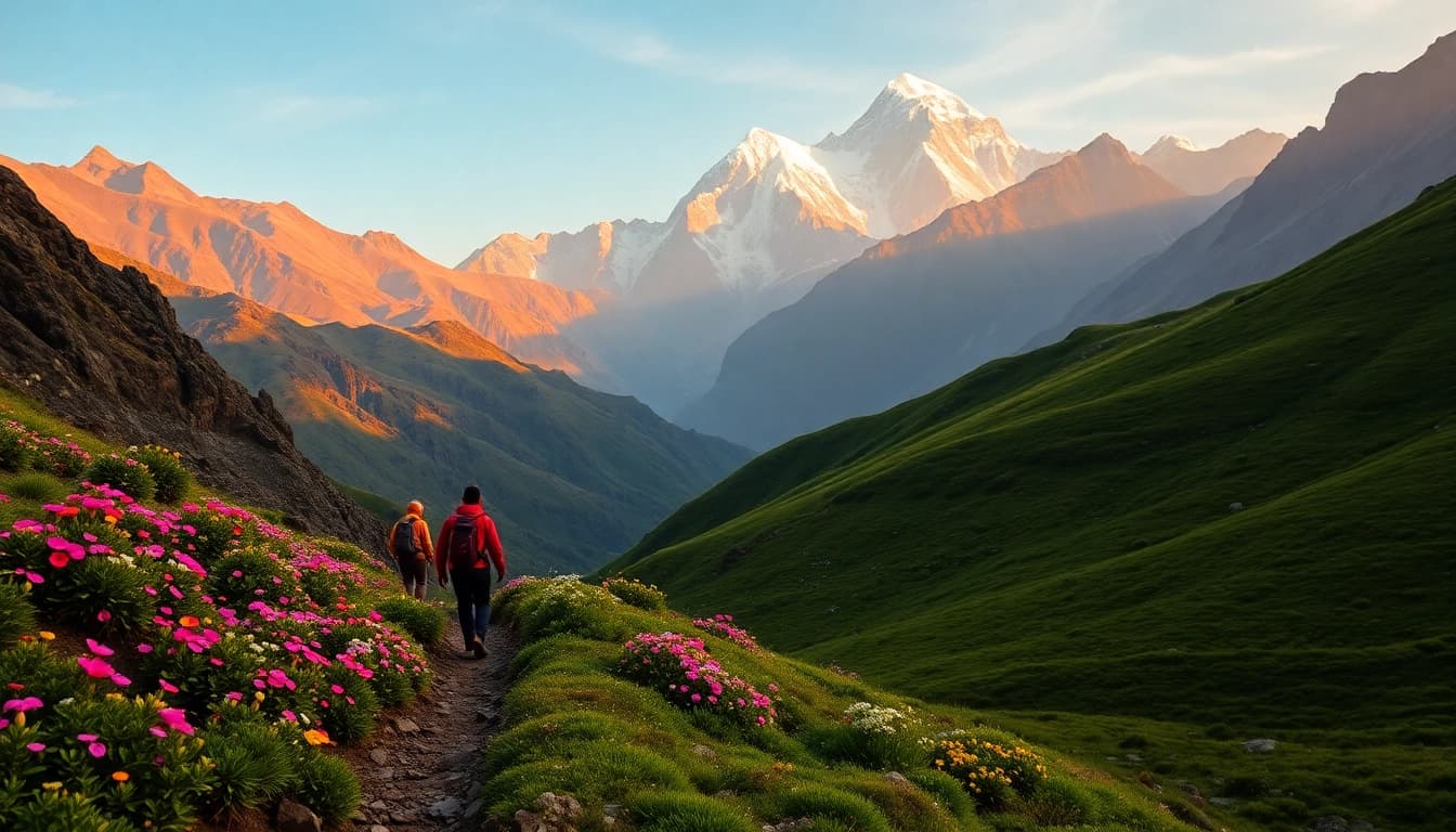 Experience the stunning beauty of the goechala trek with trekkers on a scenic mountain trail.
