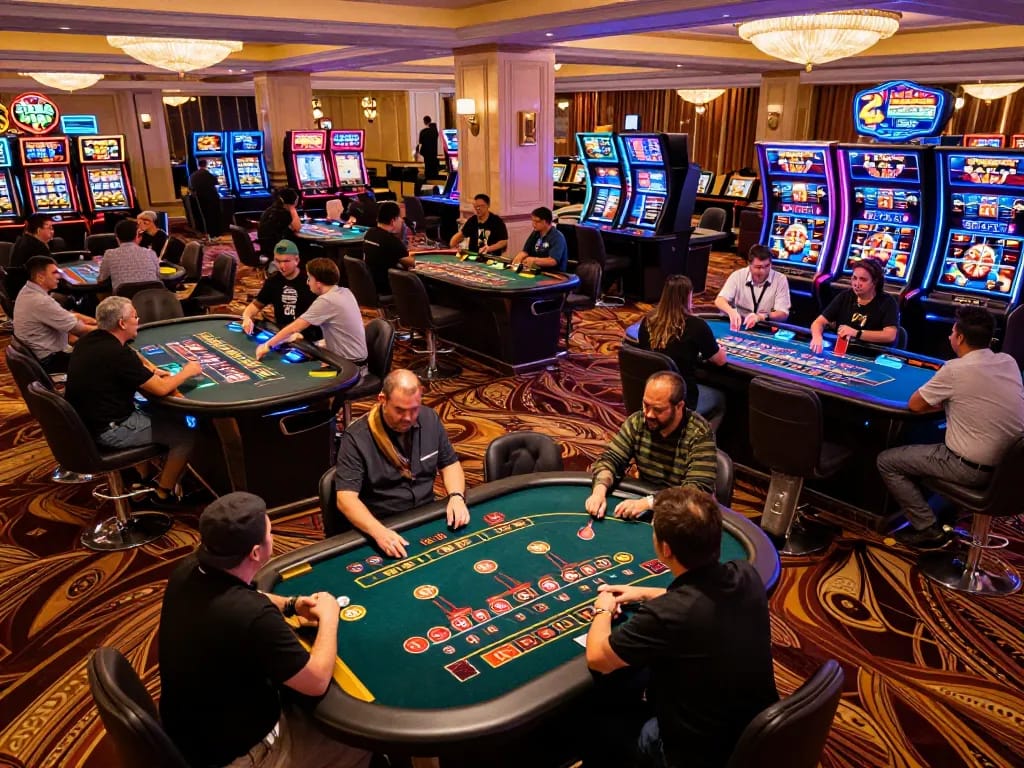 Players enjoying dynamic games at tg88, showcasing vibrant casino atmosphere with roulette and blackjack tables.
