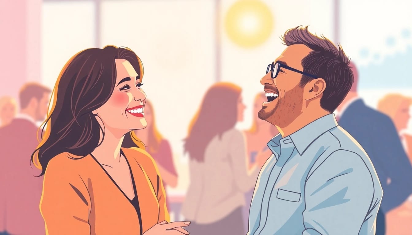 Illustration showing why do we say break the ice with two people enjoying a relaxed conversation.