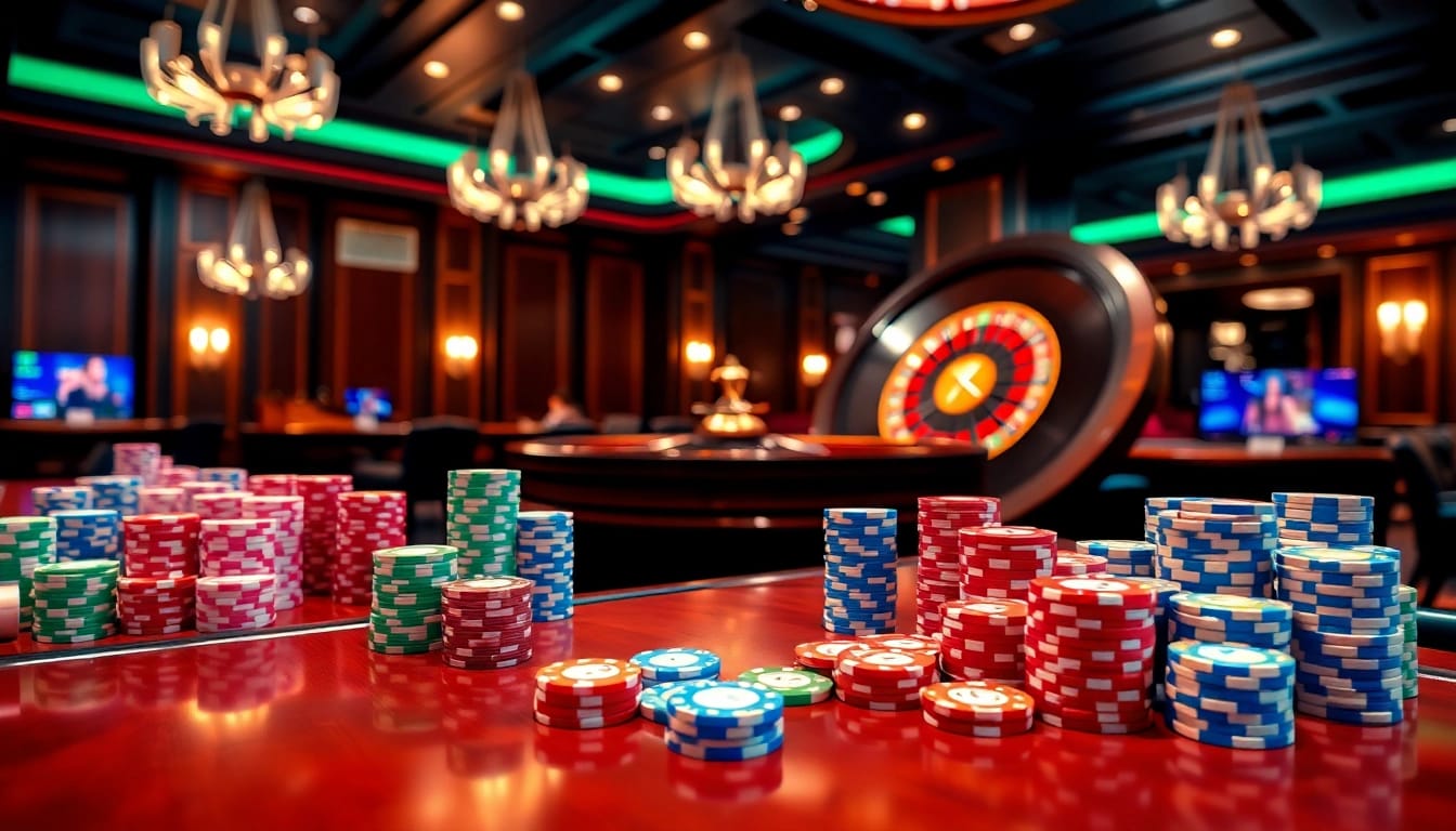 Engage with exciting porn games at a vibrant casino featuring poker chips and roulette.