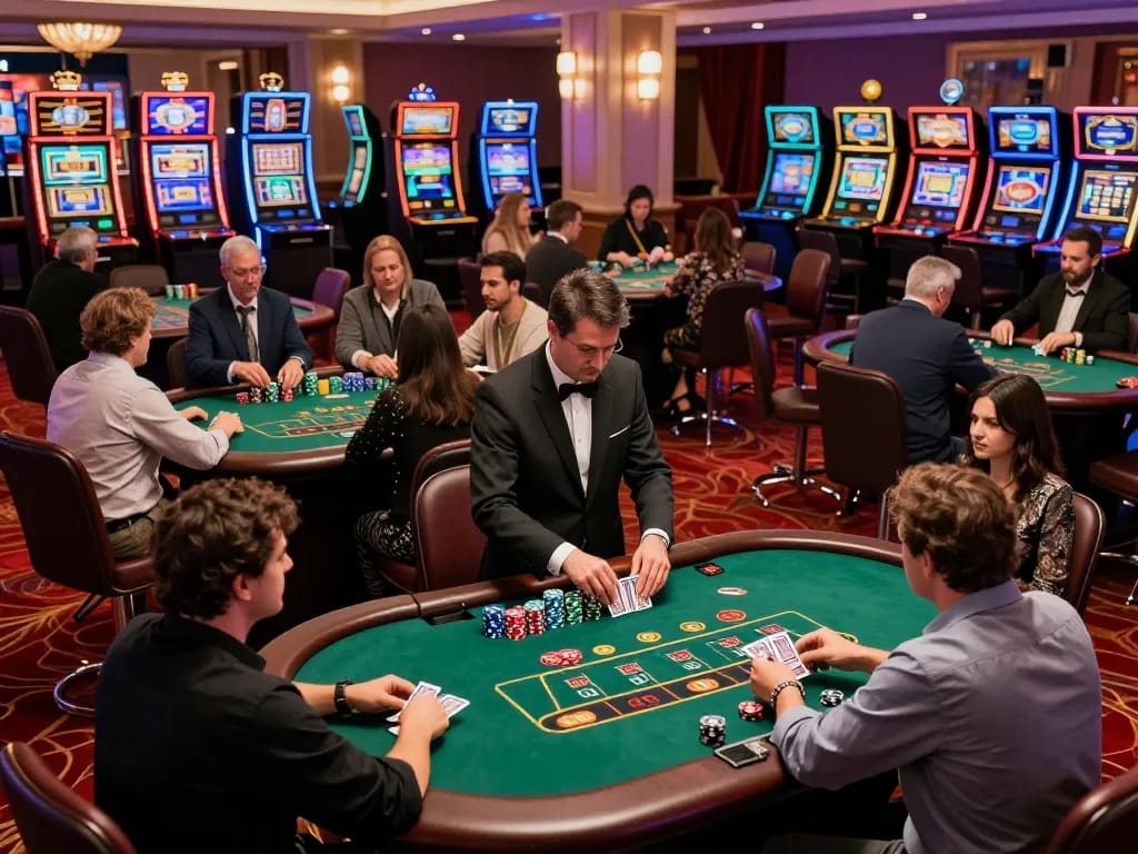 Engaged players enjoying blackjack at thabet casino with vibrant atmosphere and professional dealers.
