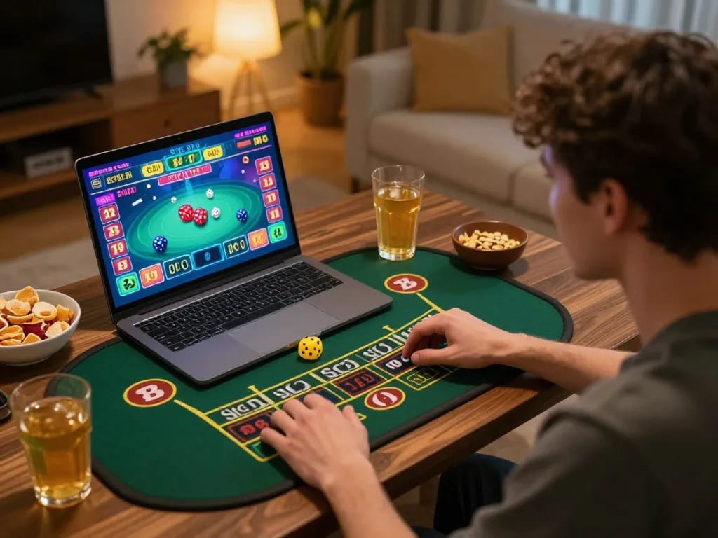 Player engaging with the BL555 online Sicbo game, showcasing vibrant gaming interface and strategic focus.