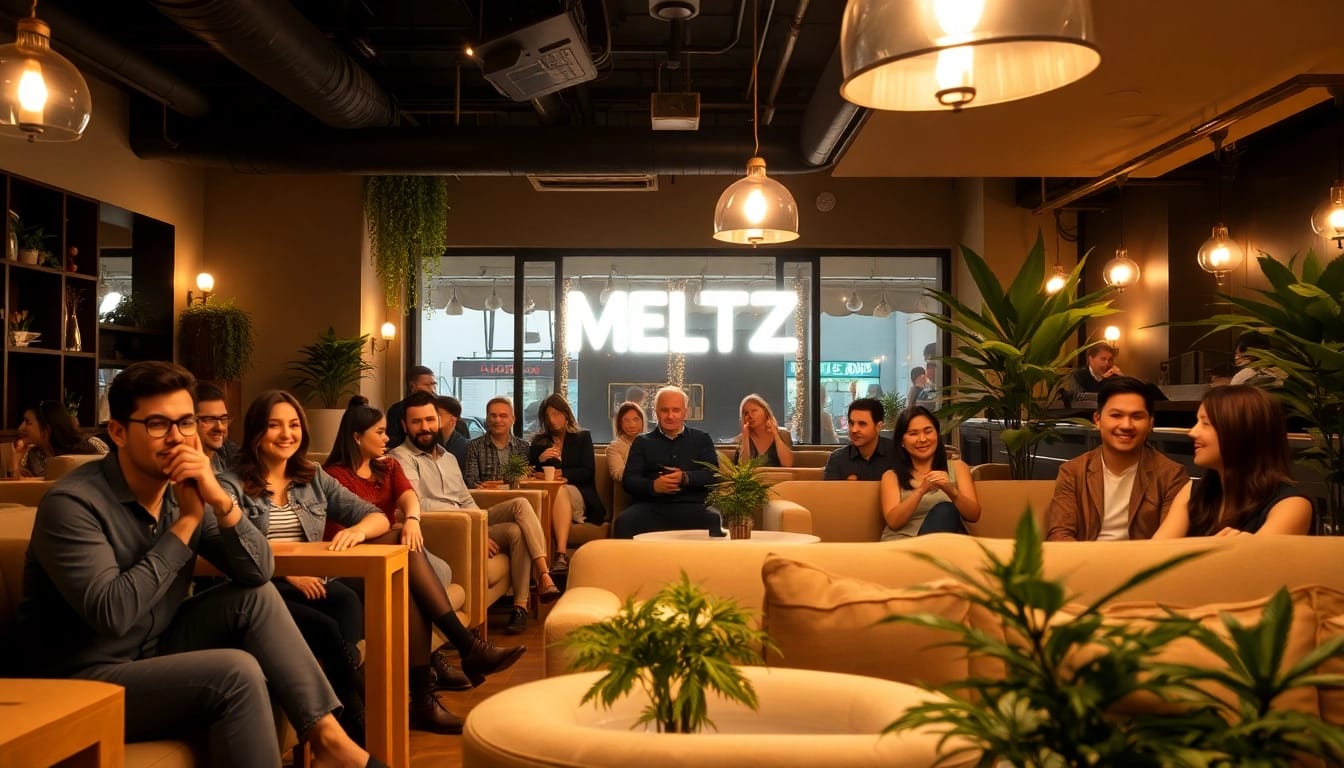 Enjoy patrons in a vibrant setting at Meltz Social Club Madrid, celebrating community and relaxation.