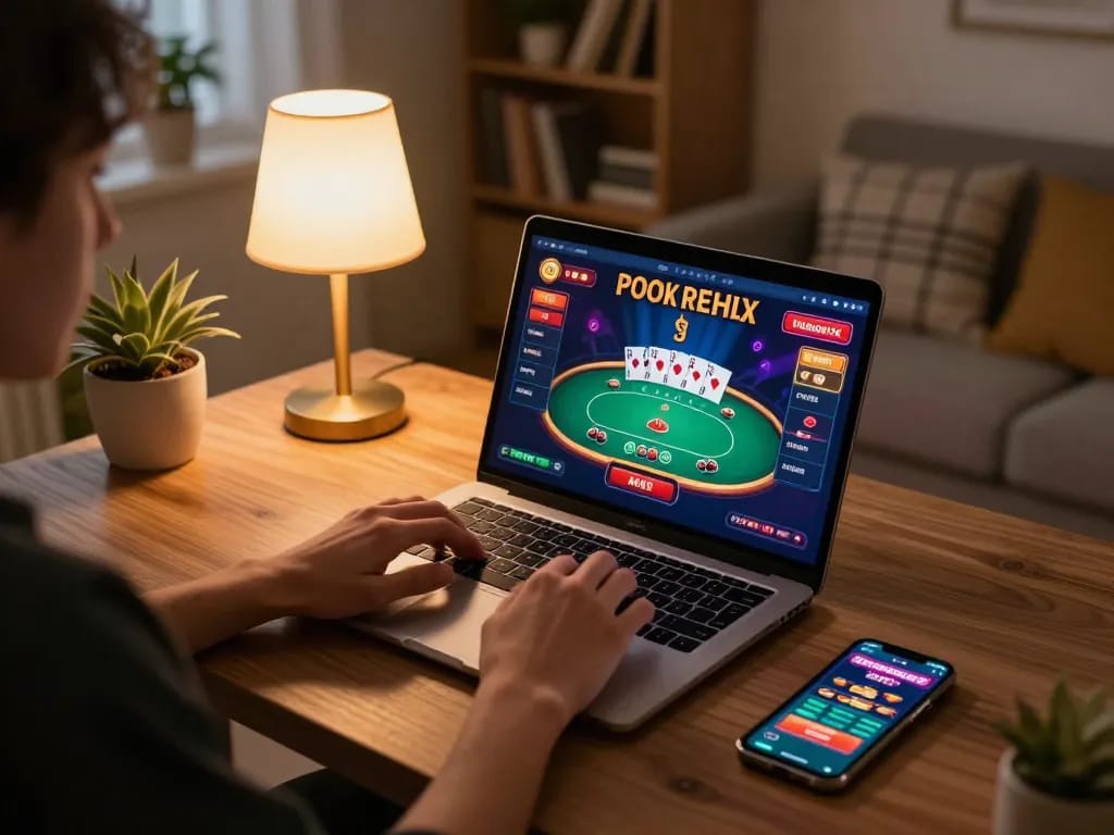 Engaging with Go8 online casino gaming setup showing poker highlights and betting app interface.