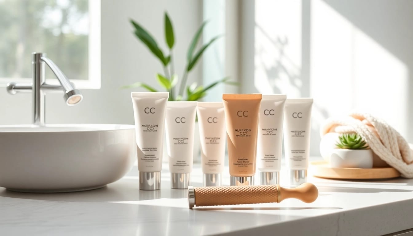 Best CC cream for oily skin displayed on a minimalist bathroom counter, showcasing hydration and freshness.