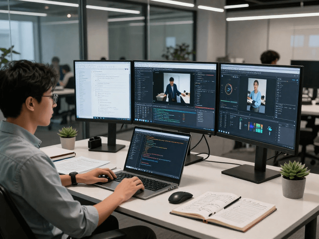 AI detector in use at a modern workspace, showcasing advanced content moderation technology and analysis.