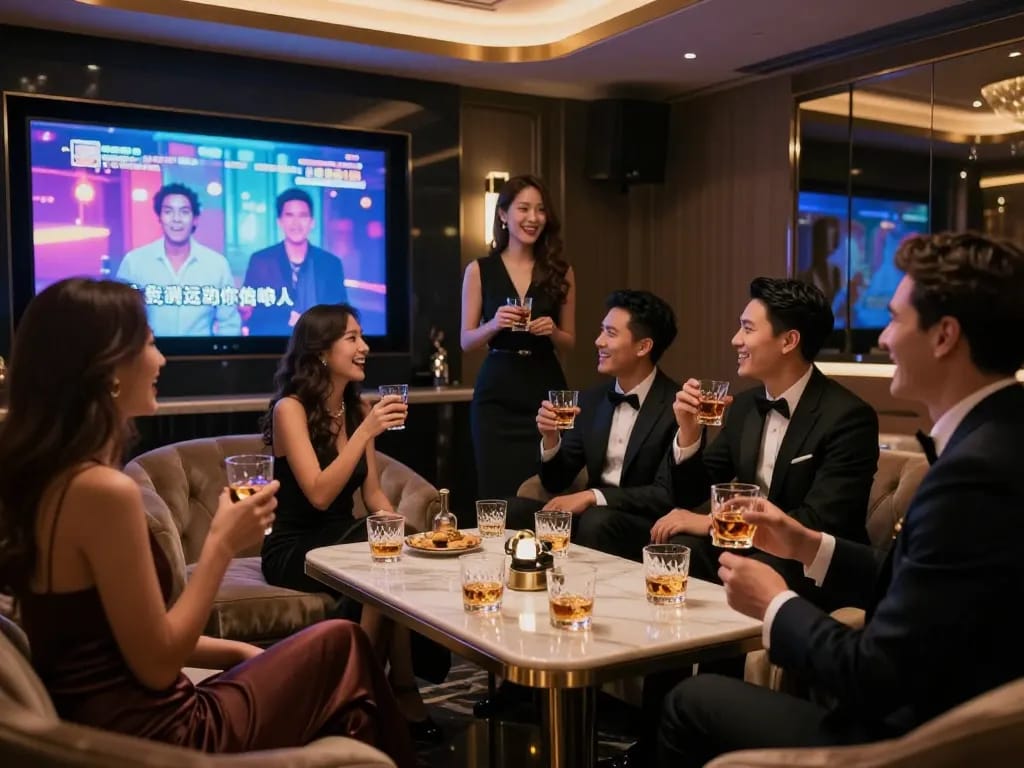Experience luxury at 강남쩜오 with friends in an upscale karaoke lounge.