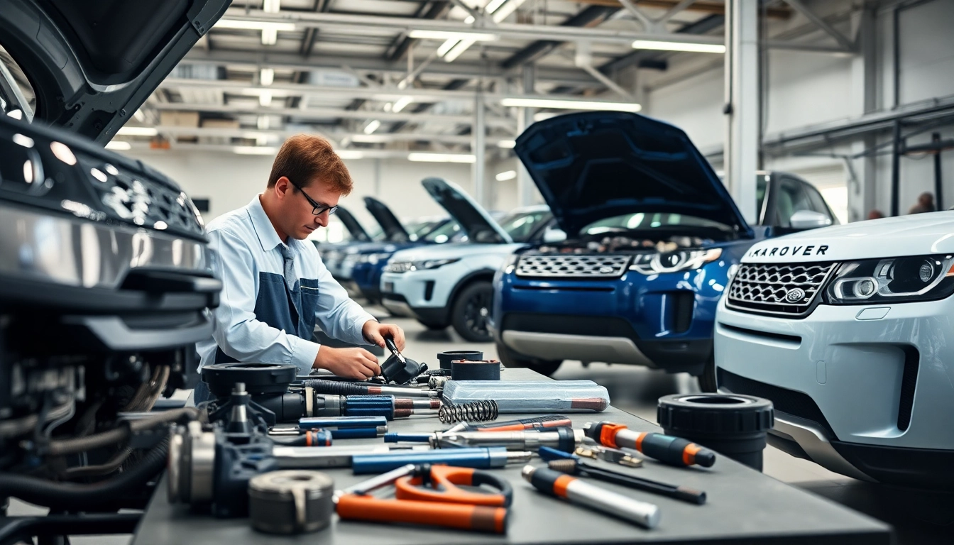 Kinghams team repairs Land Rover vehicles in a professional garage environment.