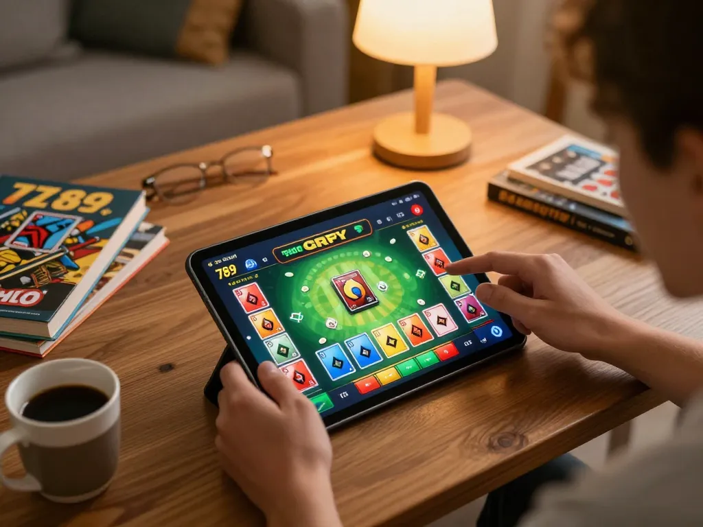 Engaging gameplay on the 789 club app displayed on tablet with lively card games.