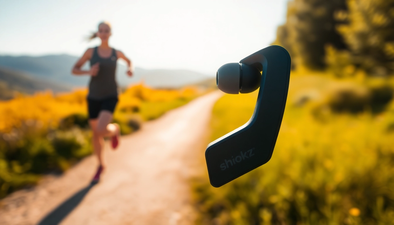 Shokz bone conduction headphones showcased in an outdoor workout setting.