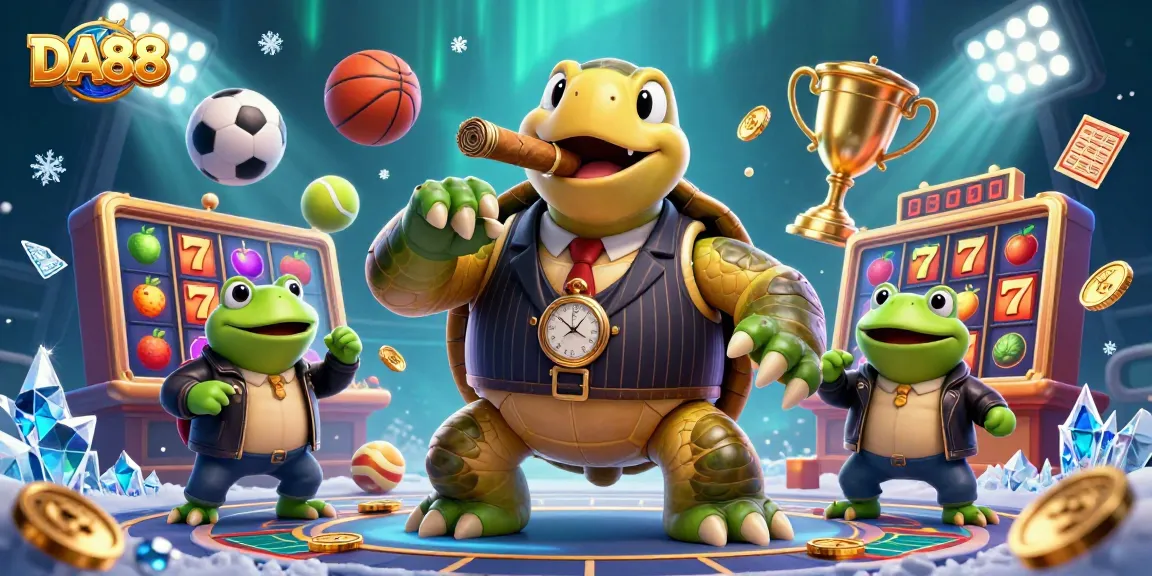 Experience the thrill of DA88 with a vibrant, energetic casino scene animation featuring unique characters and game elements.