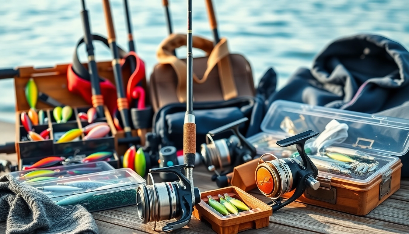 Showcase of fishing gifts including rods and tackle boxes arranged neatly for enthusiasts.