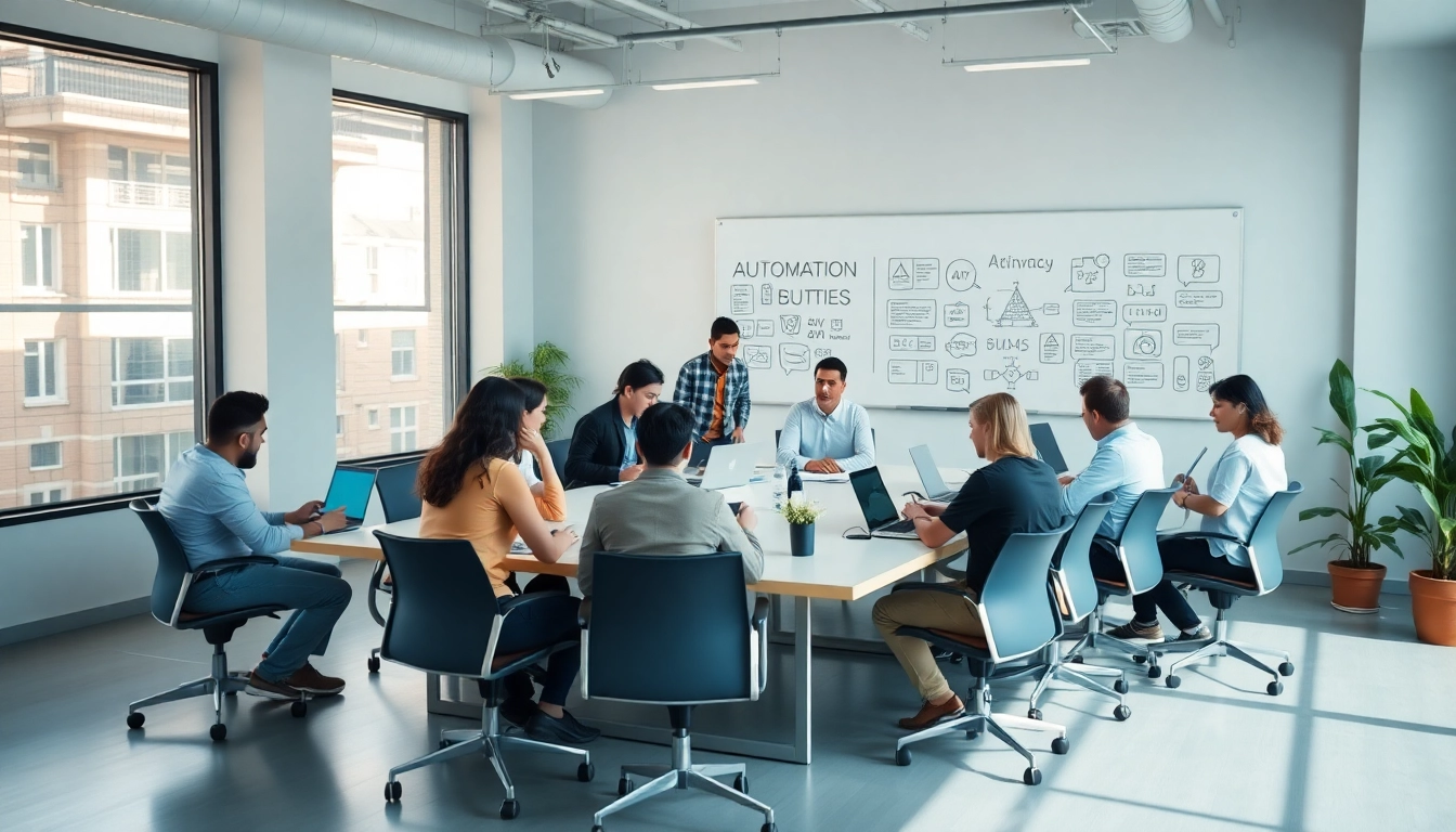 Team collaborating at an AI automation agency in UK focused on innovative automation solutions.