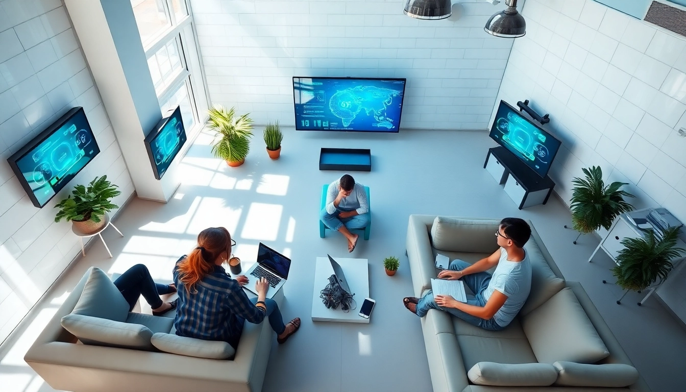 Team using ai tools to collaborate effectively in a bright, modern workspace.