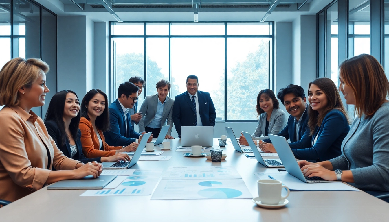Collaborative business meeting scene showcasing teamwork and strategy in a modern office.