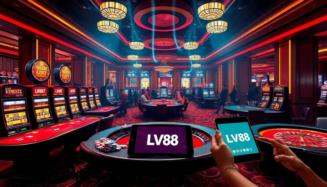 Win exciting prizes at LV88 casino with vibrant gaming tables and lively atmosphere.