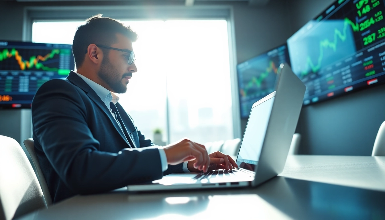Analyze UPS stock price trends with a financial analyst in a modern office setting.
