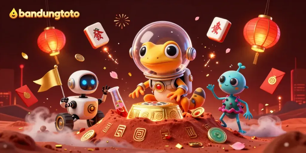 Engage with bandungtoto's thrilling casino adventure featuring a Martian gecko in a dynamic scene.