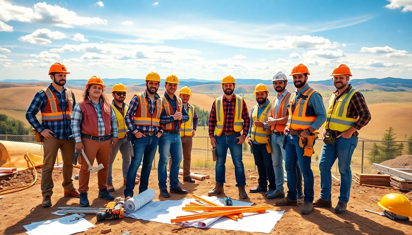 A collaborative scene at a tennessee construction association site with diverse workers and vibrant activity.