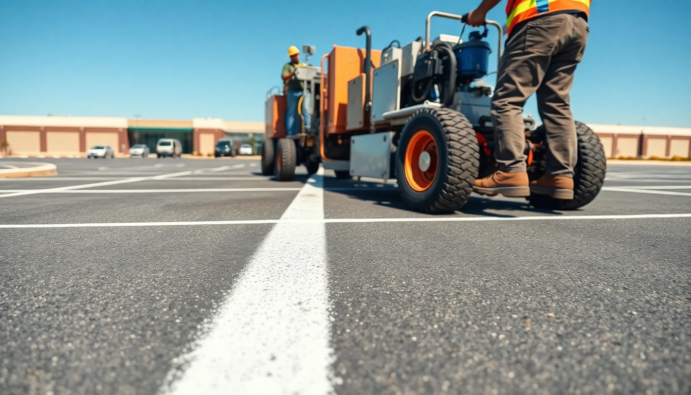 Parking lot striping Airport Road Jackson MS showcasing professional line application in a well-organized lot.