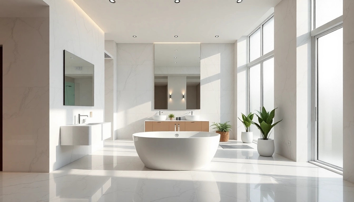 Bathroom renovations near me featuring a stylish modern freestanding tub in a well-lit space.