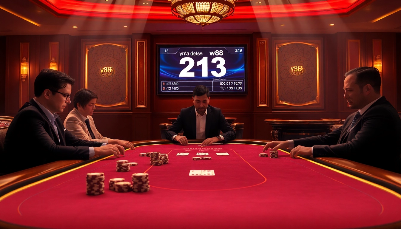 Experience the thrill of high-stakes poker with 'w88 213', featuring elegant players and premium casino ambiance.