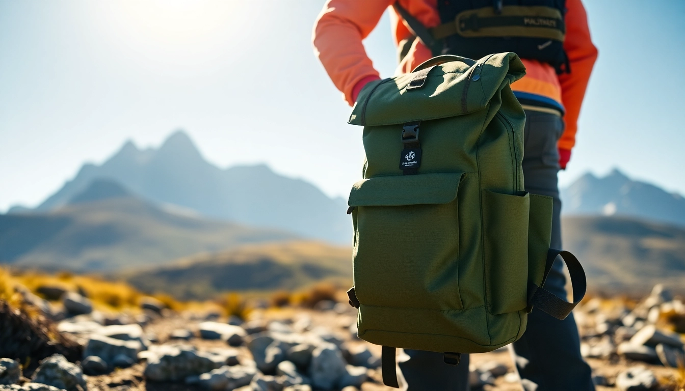Rolltop Rucksack wasserdicht für Outdoor-Aktivitäten in der Natur präsentiert