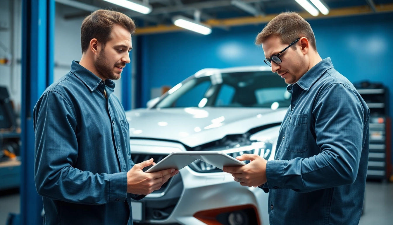 Gutachter Auto Aachen bewertet den Schaden eines Fahrzeugs bei der Inspektion.
