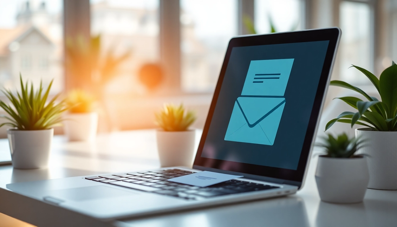 Showcase of temp mail disposable email management system in a modern workspace.