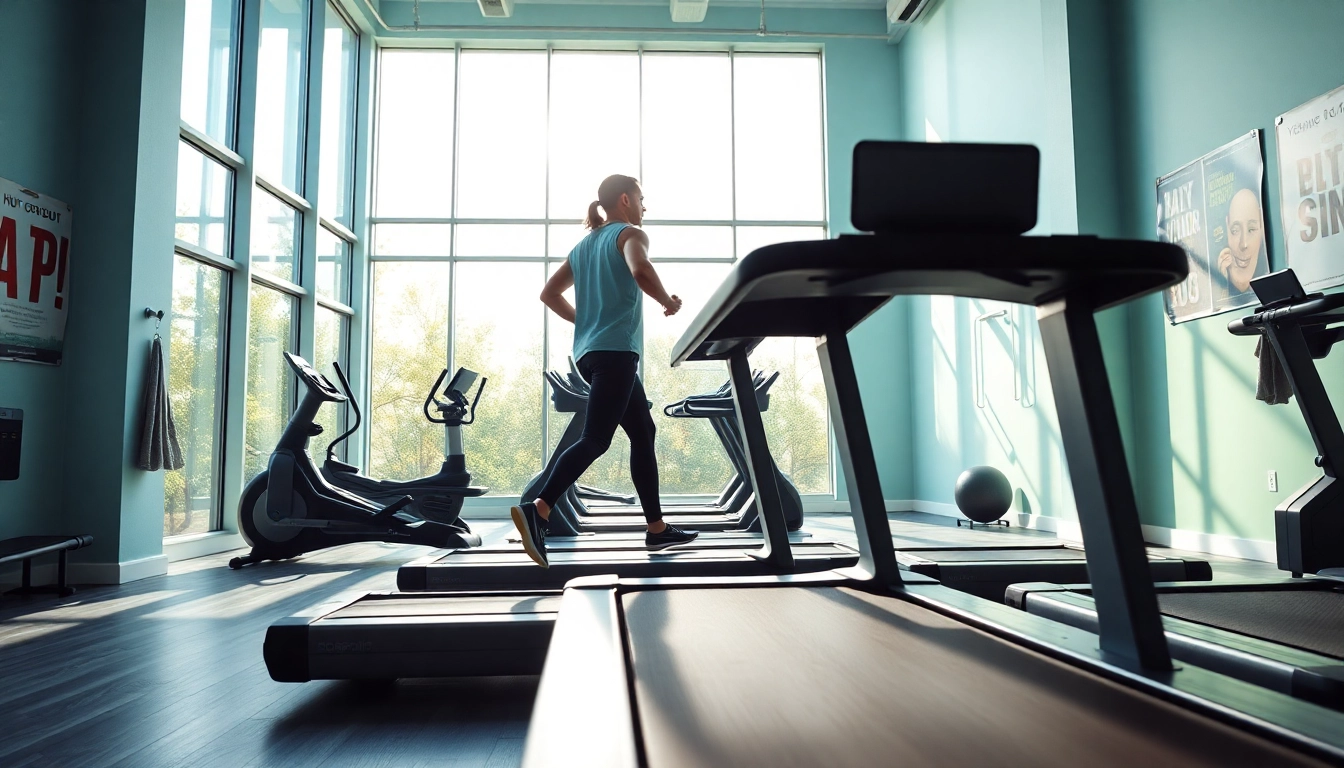 Dynamic workout on a Ciapo Treadmill in a vibrant fitness studio.